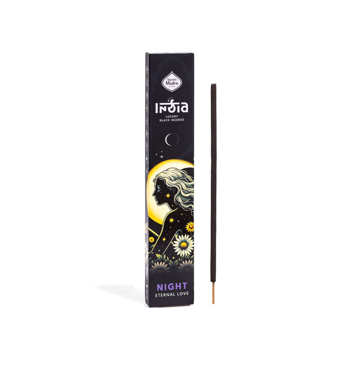 Sagrada Madre Inca Night Eternal Love Box – luxuriöse Geschenkverpackung mit schwarzem Design und goldenen Blumenillustrationen