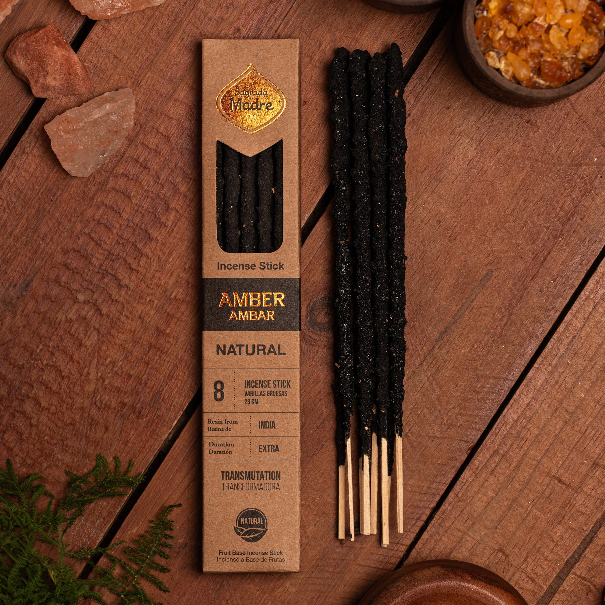 Sagrada Madre Amber Räucherstäbchen – warmer, balsamischer Duft aus echtem Bernsteinharz für Transformation und innere Ruhe