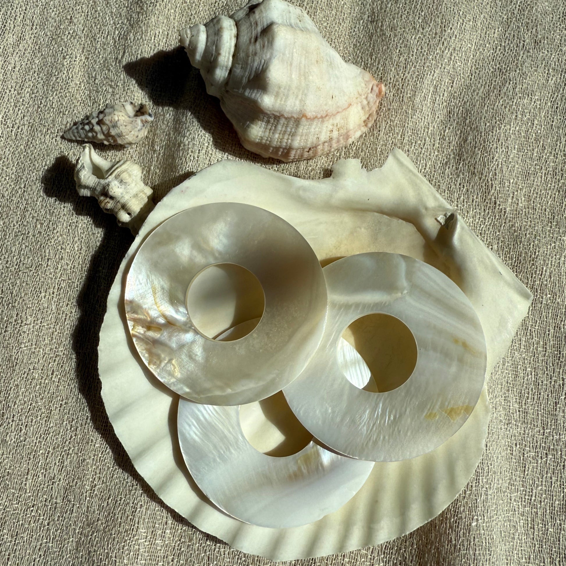 Runder Perlmutt-Anhänger in Muscheloptik, glänzend, mit natürlichem Schimmer – Shell of Light von Aruna Sol