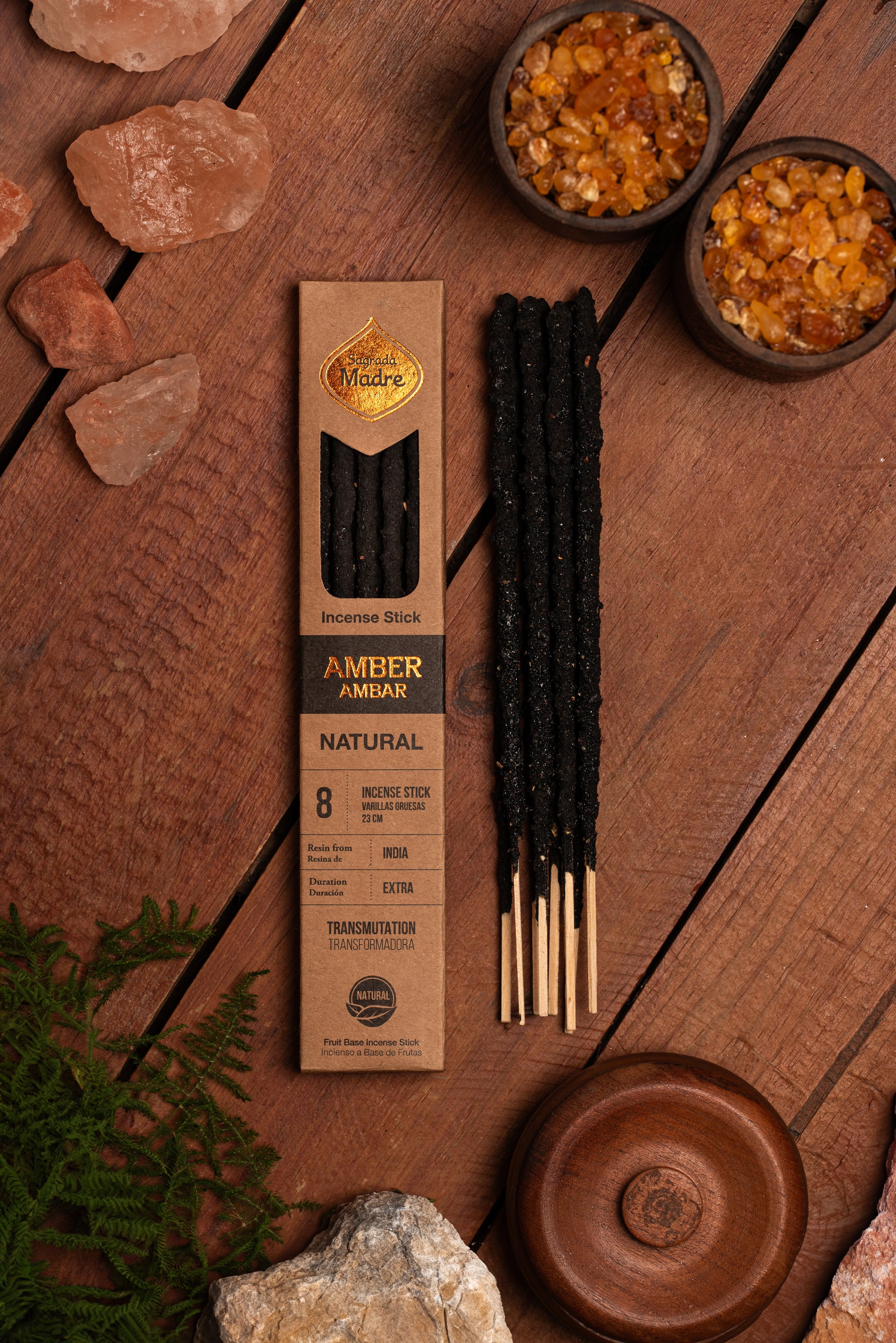 Sagrada Madre Amber Räucherstäbchen – warmer, balsamischer Duft aus echtem Bernsteinharz für Transformation und innere Ruhe