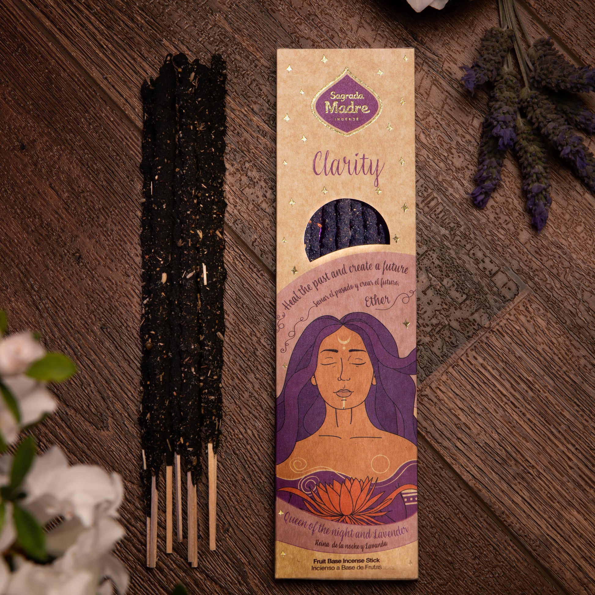 Räucherstäbchen Claridad von Sagrada Madre – mit Lavendel und Blüte der Nacht für Klarheit, innere Ruhe und energetische Reinigung.